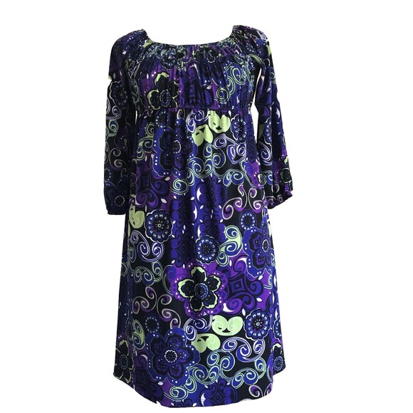 Catch My I Purple/ Green Floral Dress Long Sleeve Women’s Size Small - Picture 6 of 6